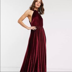 ASOS DESIGN halter pleated waisted maxi dress in velvet
